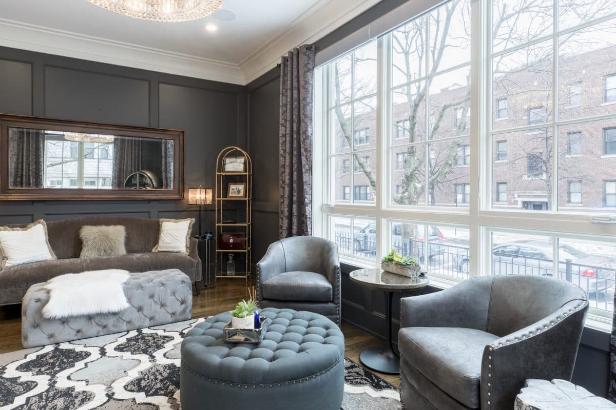 Round Tufted Gray Ottoman